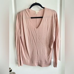 V Neck Light Pink Long Sleeve Top